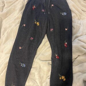 Old Navy Dark Gray Floral Embroidered Joggers